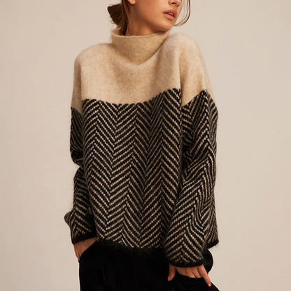Léa - Maglione di cashmere lussuoso, morbido e ampio con colletto alto e motivo geometrico per la primavera