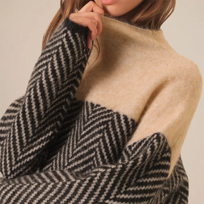 Léa - Maglione a collo alto lussuoso, morbido e ampio in cashmere con motivo geometrico per la primavera