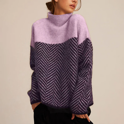 Léa - Maglione di cashmere lussuoso, morbido e ampio con colletto alto e motivo geometrico per la primavera