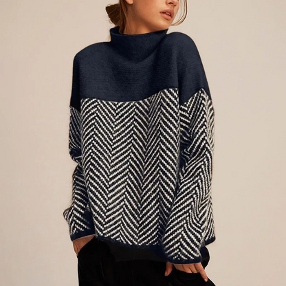 Léa - Maglione di cashmere lussuoso, morbido e ampio con colletto alto e motivo geometrico per la primavera