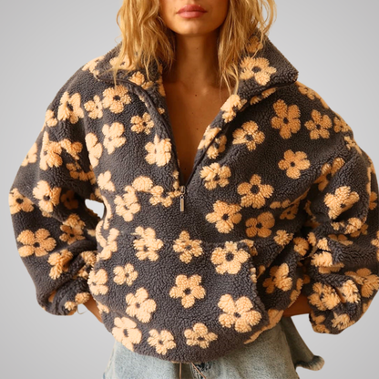 pullover teddy donna con zip con tasche