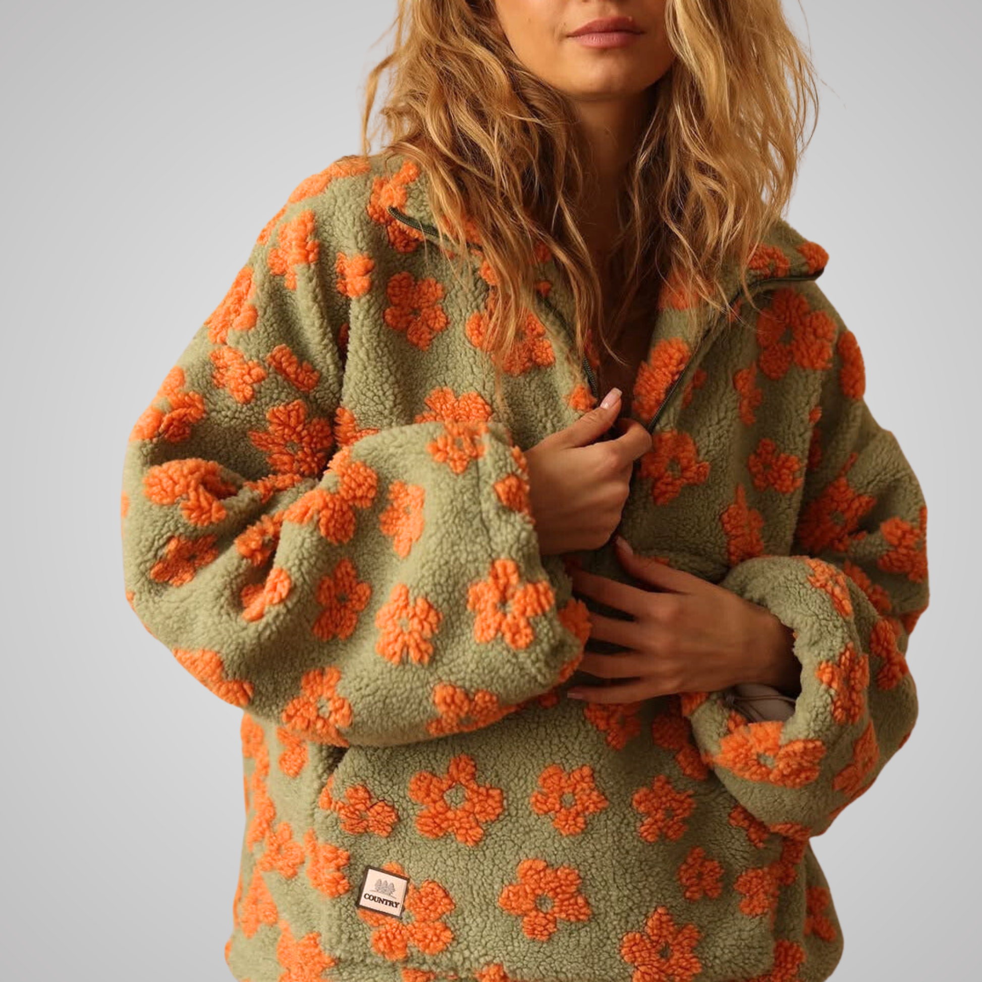 pullover teddy donna con zip floreale