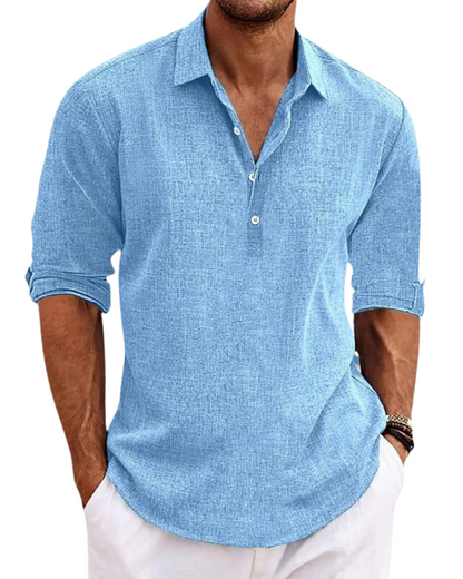 Camicia di lino con colletto Kent per uomo – Camicia casual leggera con bottoni