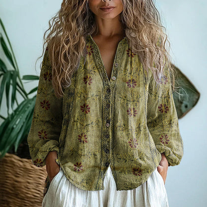 Rosélune - Gilet Bohemien di Primavera con Bottoni, Motivo Floreale Vintage e Maniche Lunghe e Ampie