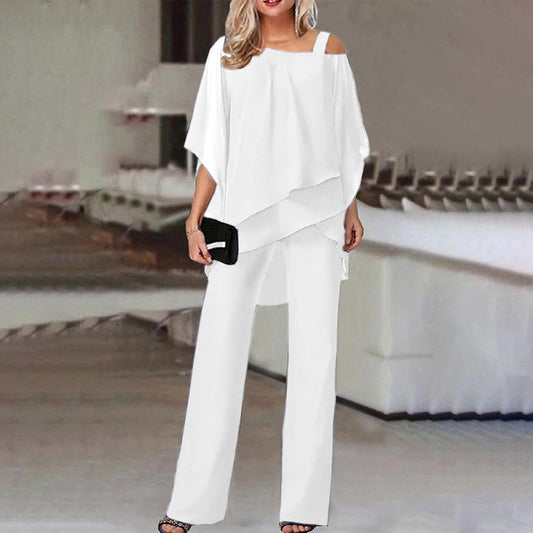 Set elegante di pantaloni e giacca con look in chiffon per donne – Due pezzi e alla moda