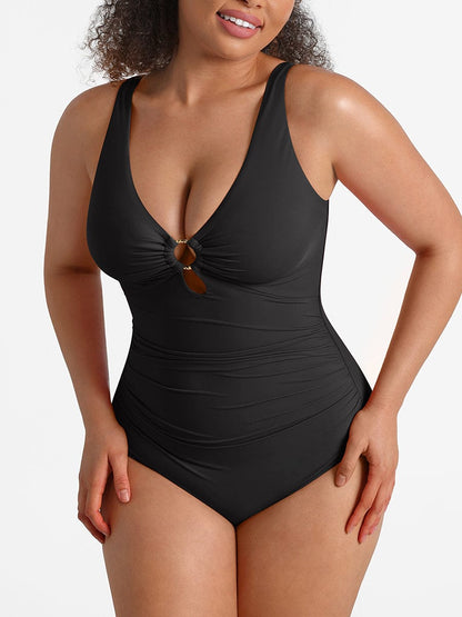 Costume da bagno modellante con dettaglio ad anello – Controllo della pancia e spalline regolabili per donne