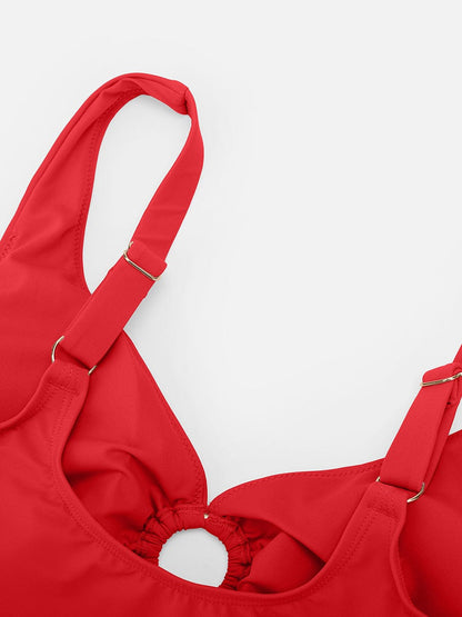 Set Bikini Modellante con Vita Alta e Ruches – Elegante Set di Costumi da Bagno Push-Up per Donne