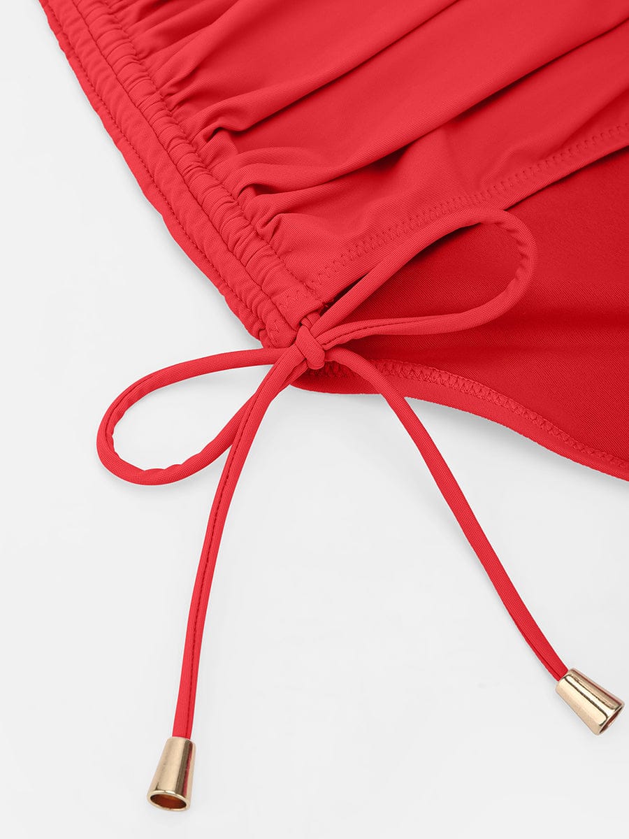 Set Bikini Modellante con Vita Alta e Ruches – Elegante Set di Costumi da Bagno Push-Up per Donne
