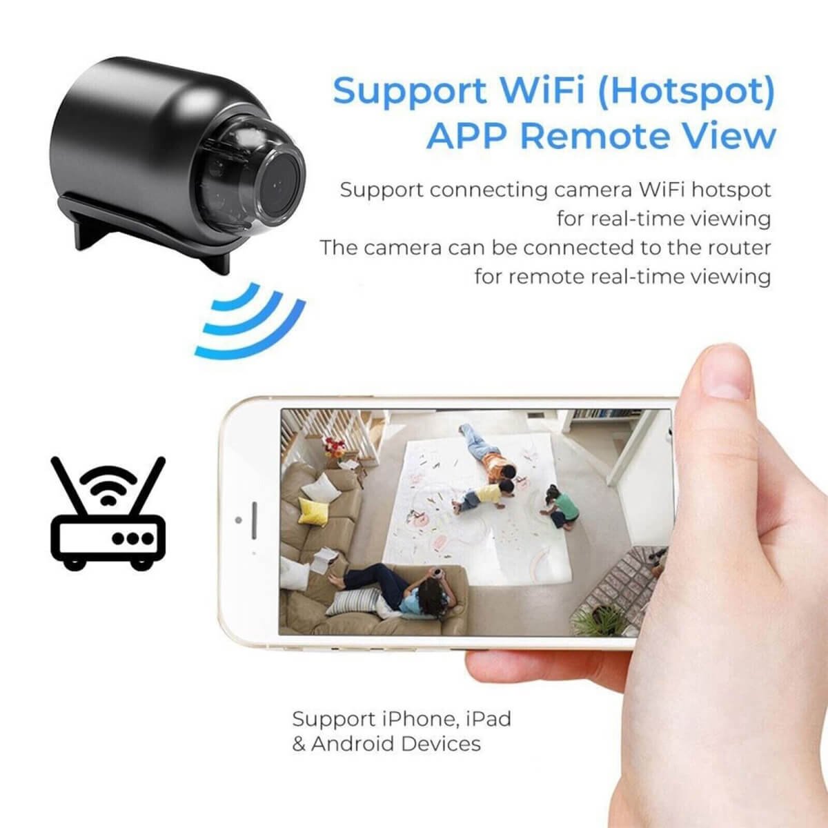 MiniVigi - Mini-Camera Wi-Fi impermeabile 1080P con visione notturna a 160°