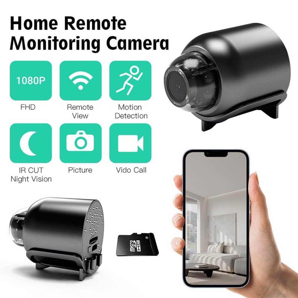 MiniVigi - Mini-Camera Wi-Fi impermeabile 1080P con visione notturna a 160°