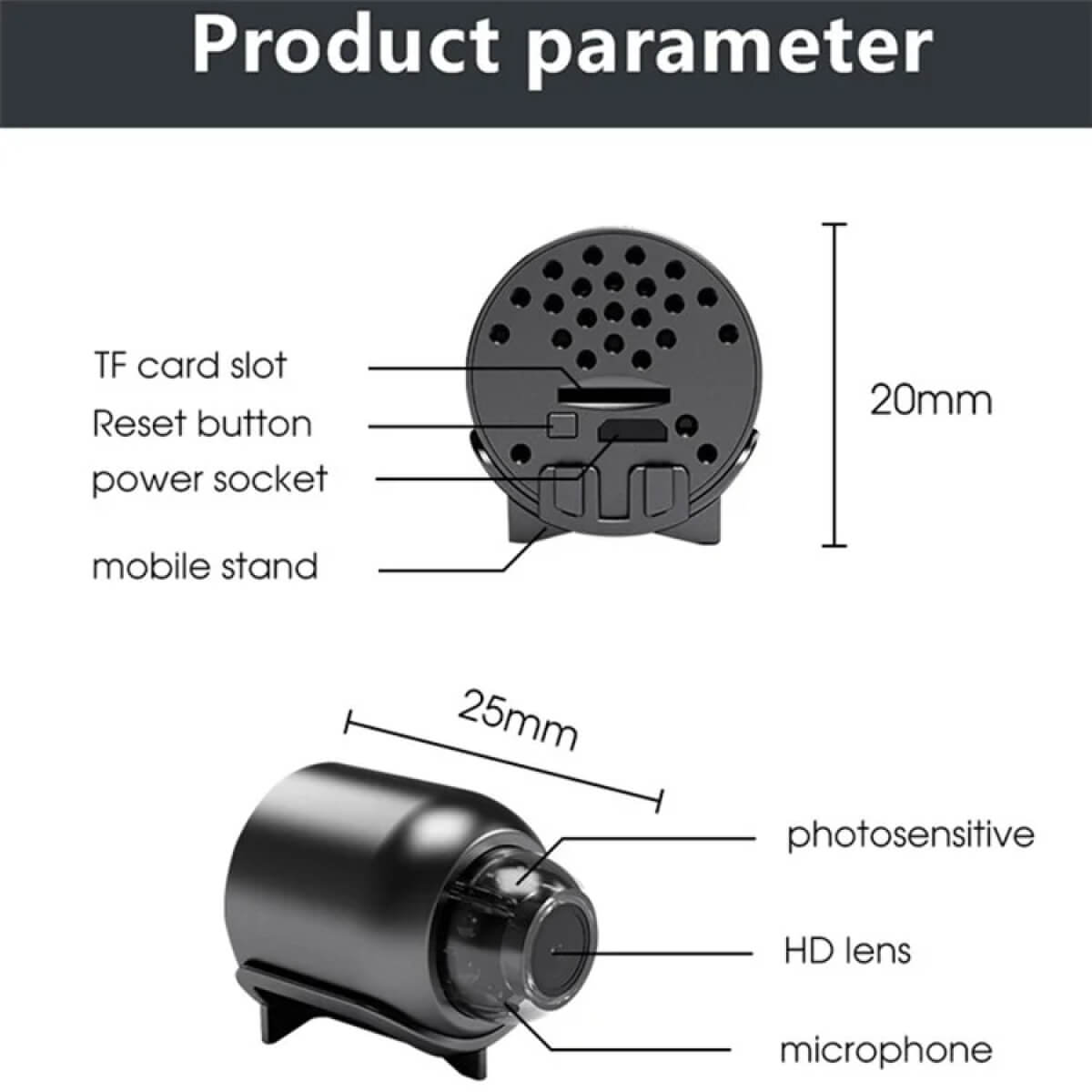 MiniVigi - Mini-Camera Wi-Fi impermeabile 1080P con visione notturna a 160°