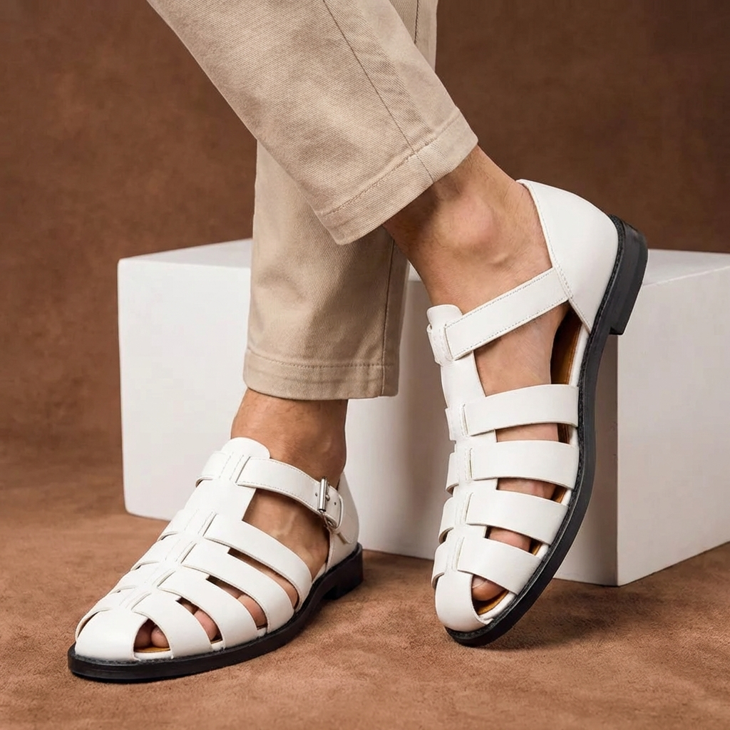 Sandali in pelle comodi per uomo – Scarpe estive traspiranti con cinturini e fibbia