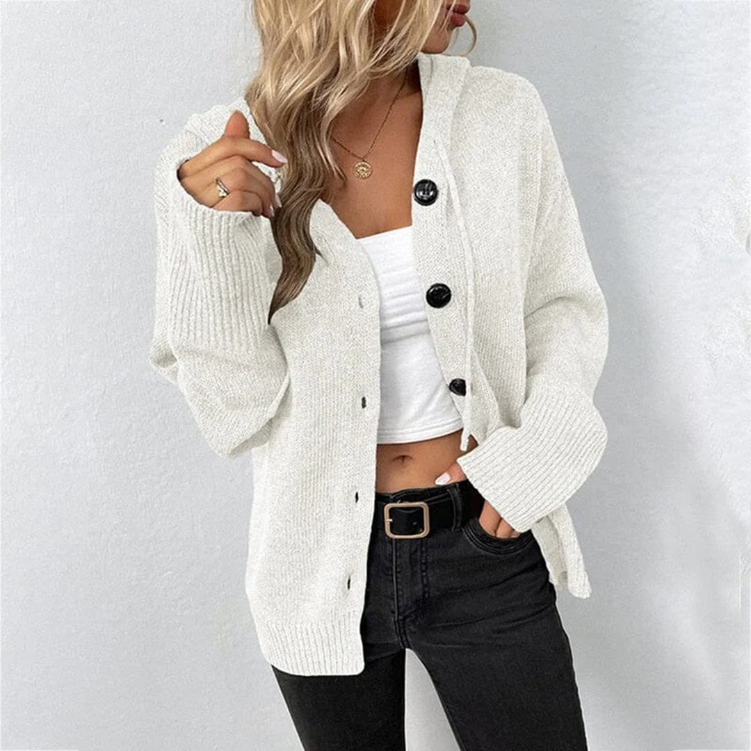Cardigan in Maglia con Cappuccio e Bottoni – Giacca Casual Calda per Donne