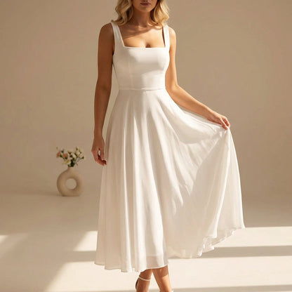 Abito midi elegante da donna con linea A – Abito estivo aderente con gonna fluida