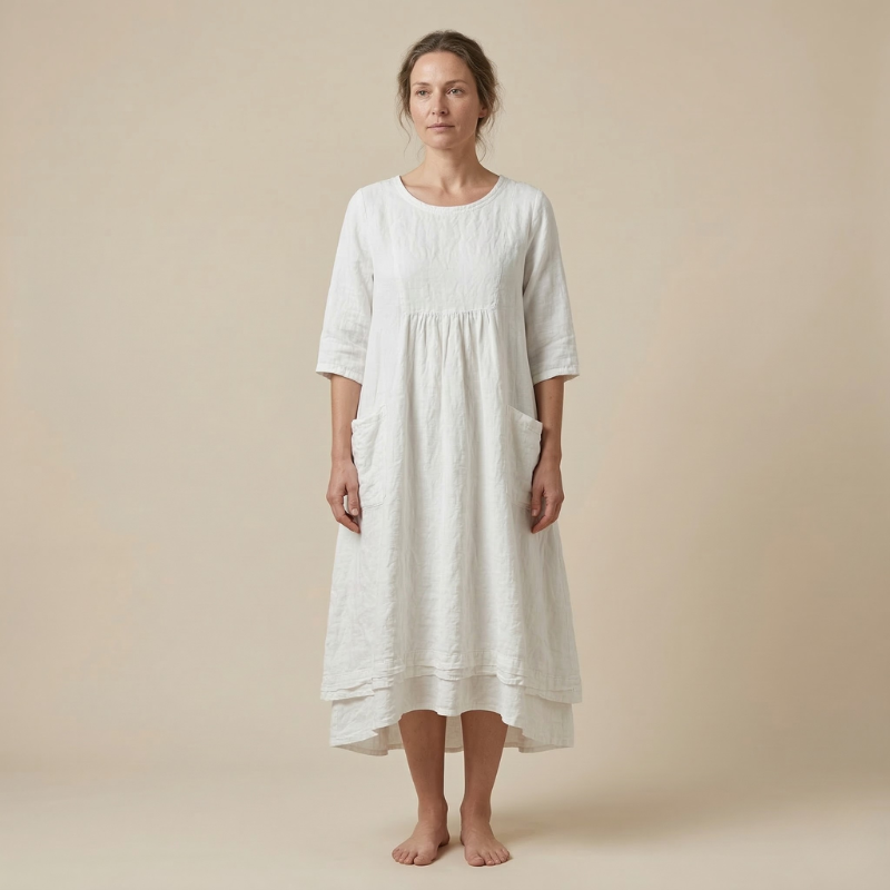 Abito midi in lino leggero con tasche – Aria e comfort per donne