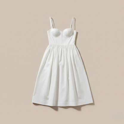 Elegante vestito midi estivo con spalline sottili e vestibilità aderente per donne – Leggero e femminile