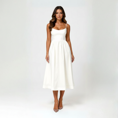 Elegante vestito midi estivo con spalline sottili e vestibilità aderente per donne – Leggero e femminile