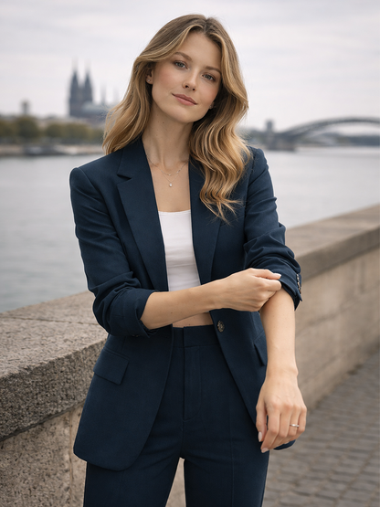 Completo elegante da donna – Set moderno di blazer e pantaloni in tessuto