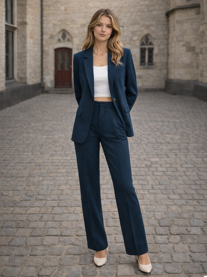 Completo elegante da donna – Set moderno di blazer e pantaloni in tessuto