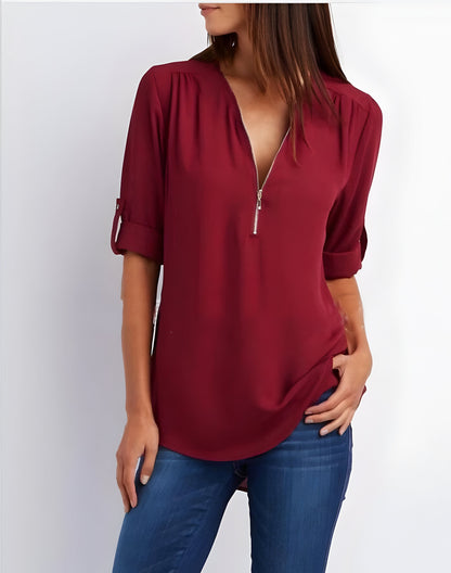 Elegante blusa da donna con scollatura a zip – Comoda e versatile per il quotidiano e l'ufficio