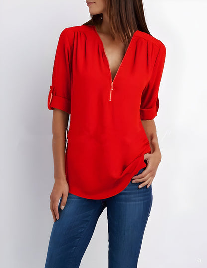Elegante blusa da donna con scollatura a zip – Comoda e versatile per il quotidiano e l'ufficio
