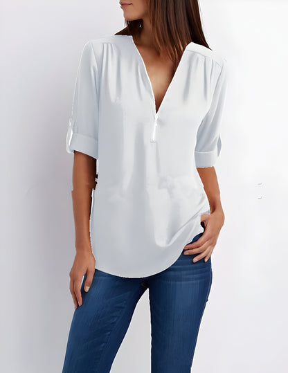 Elegante blusa da donna con scollatura a zip – Comoda e versatile per il quotidiano e l'ufficio