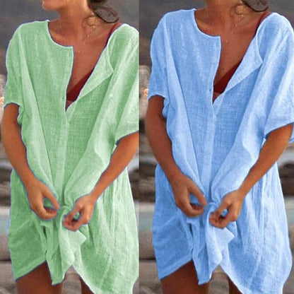 Abito tunica leggero da spiaggia con bottoni e taglio morbido per donne – Cover-Up estivo leggero