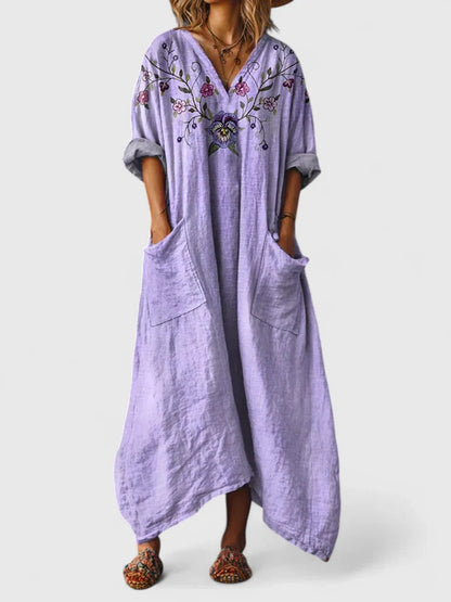 Abito Maxy Boho per Donna con Stampa e Tasche – Abito Estivo Oversize in Stile Vintage