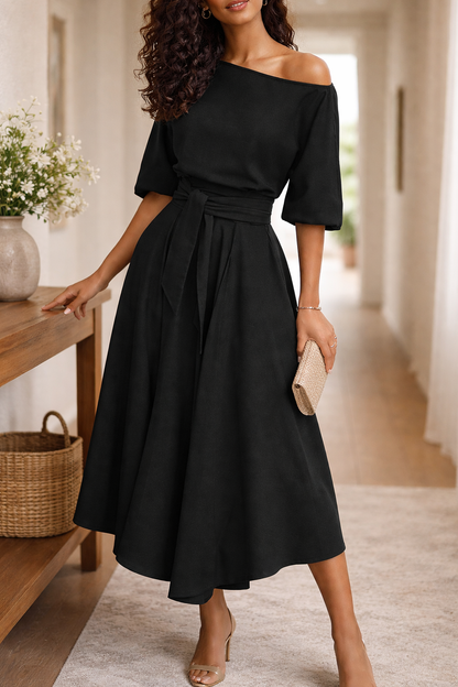 Elegante abito midi con cintura per donne – Abito a campana femminile per occasioni speciali