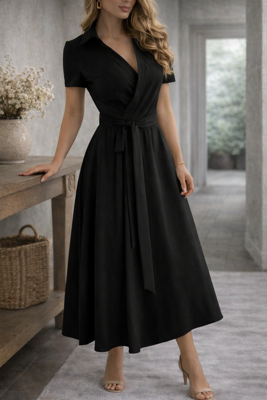 Elegante abito midi con cintura per donne – Abito a campana femminile per occasioni speciali
