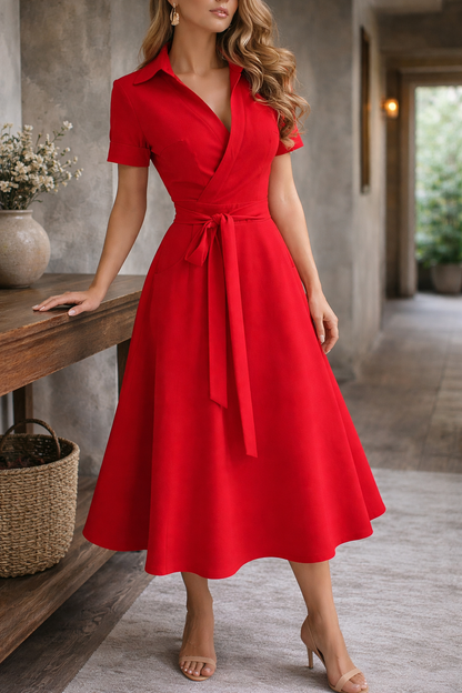 Elegante abito midi con cintura per donne – Abito a campana femminile per occasioni speciali