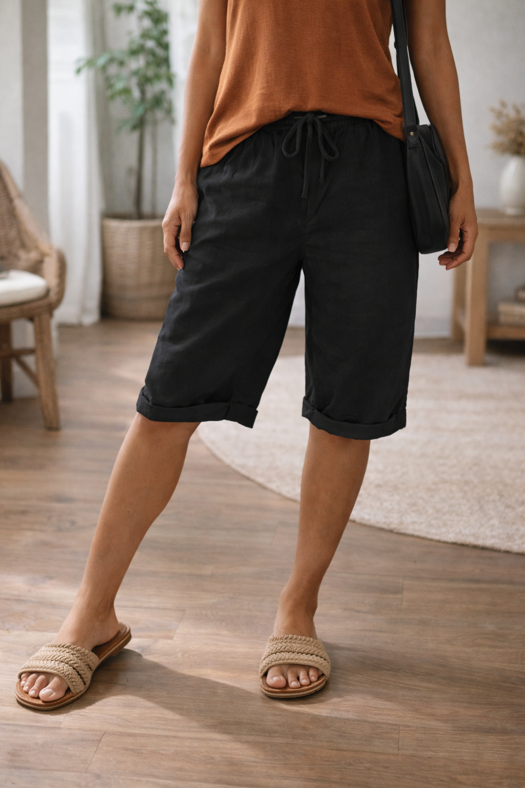 Pantaloni Bermuda casual con cordoncino per donne – Pantaloni estivi comodi con tasche