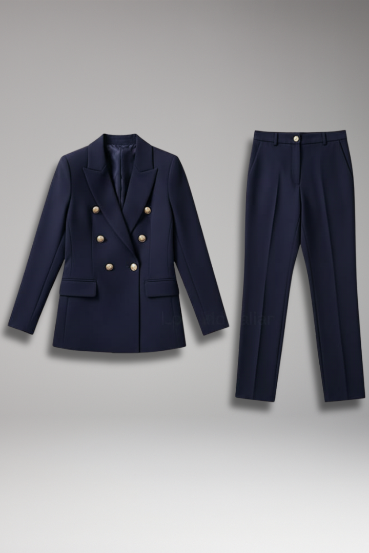 Lyrielle - Elegante completo da donna: Blazer in stile Balmain e pantaloni a vita alta
