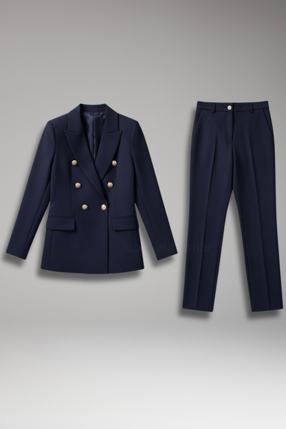 Lyrielle - Elegante completo da donna: Blazer in stile Balmain e pantaloni a vita alta