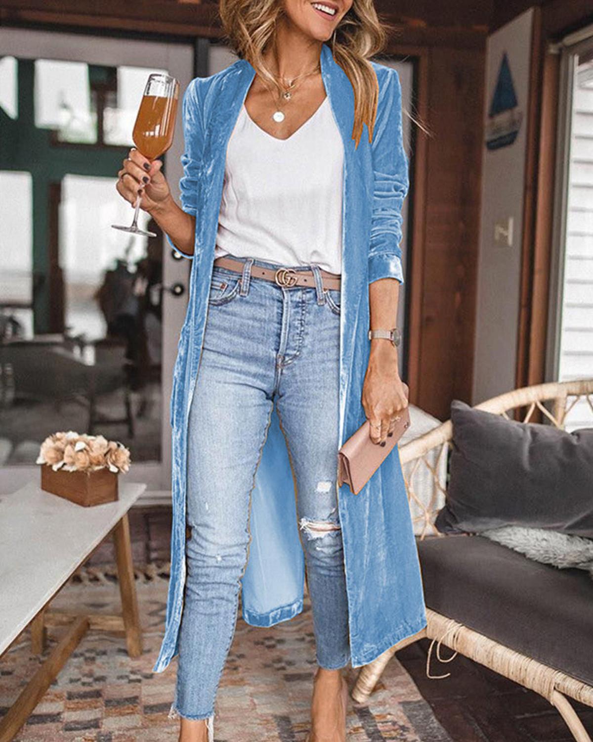 Cardigan lungo in velluto per donne – Elegante stile kimono