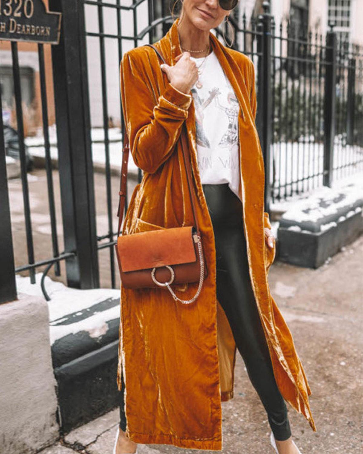 Cardigan lungo in velluto per donne – Elegante stile kimono