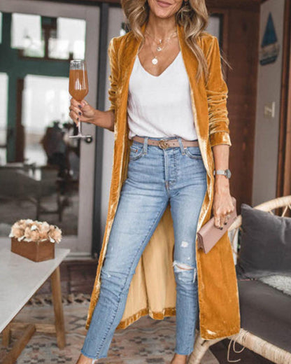 Cardigan lungo in velluto per donne – Elegante stile kimono