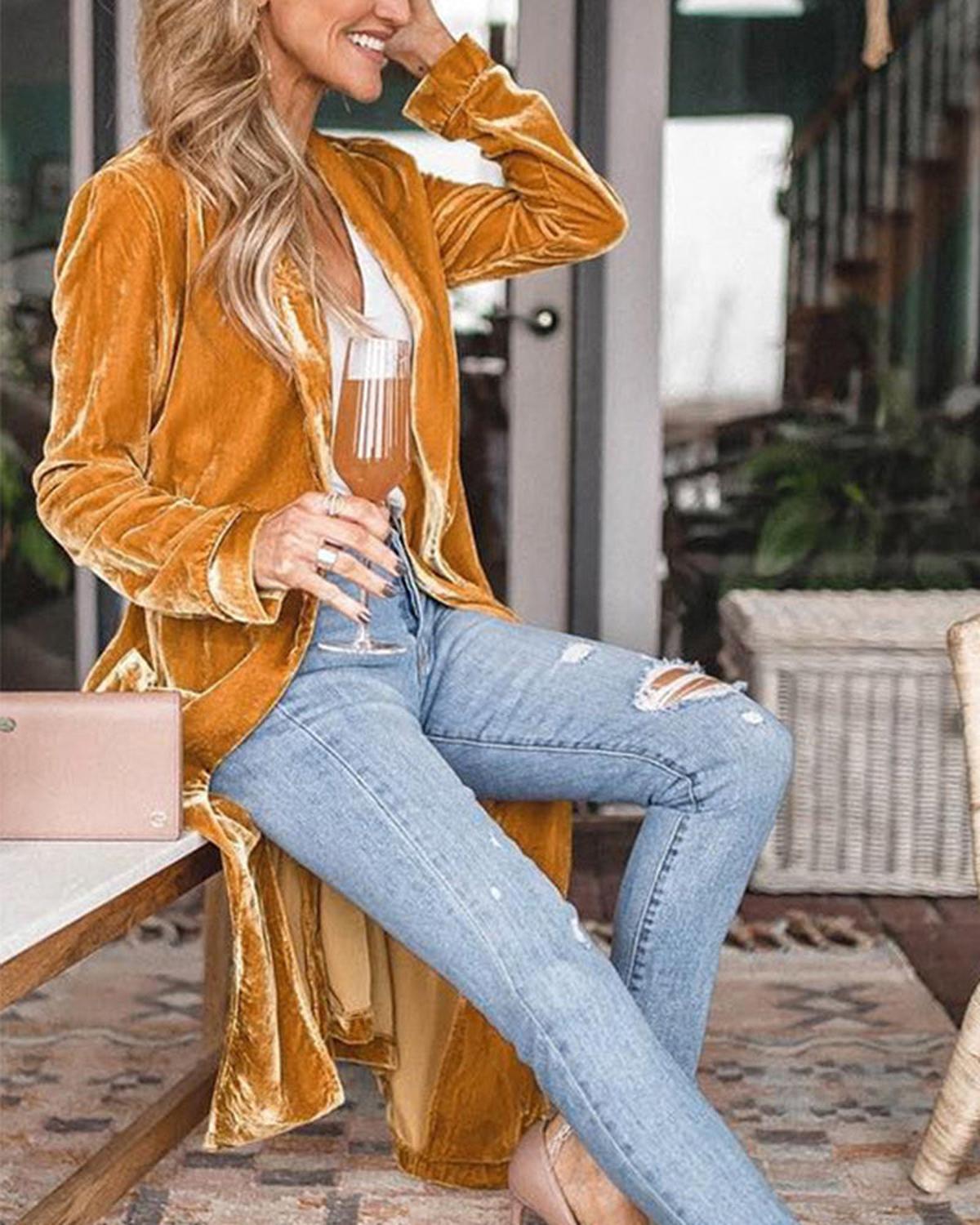 Cardigan lungo in velluto per donne – Elegante stile kimono