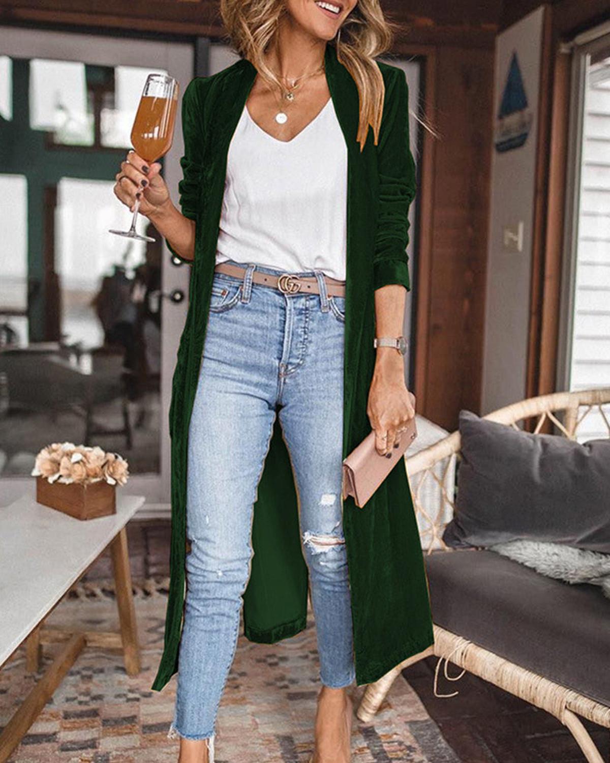 Cardigan lungo in velluto per donne – Elegante stile kimono