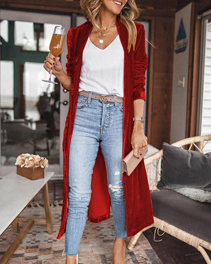 Cardigan lungo in velluto per donne – Elegante stile kimono