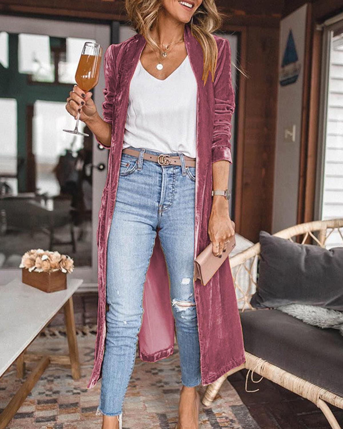 Cardigan lungo in velluto per donne – Elegante stile kimono