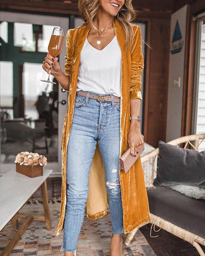 Cardigan lungo in velluto per donne – Elegante stile kimono