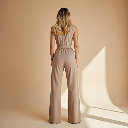 Elegante tuta con cintura e gamba ampia per donne – Scollo aderente, stilosa e perfetta per ufficio ed eventi
