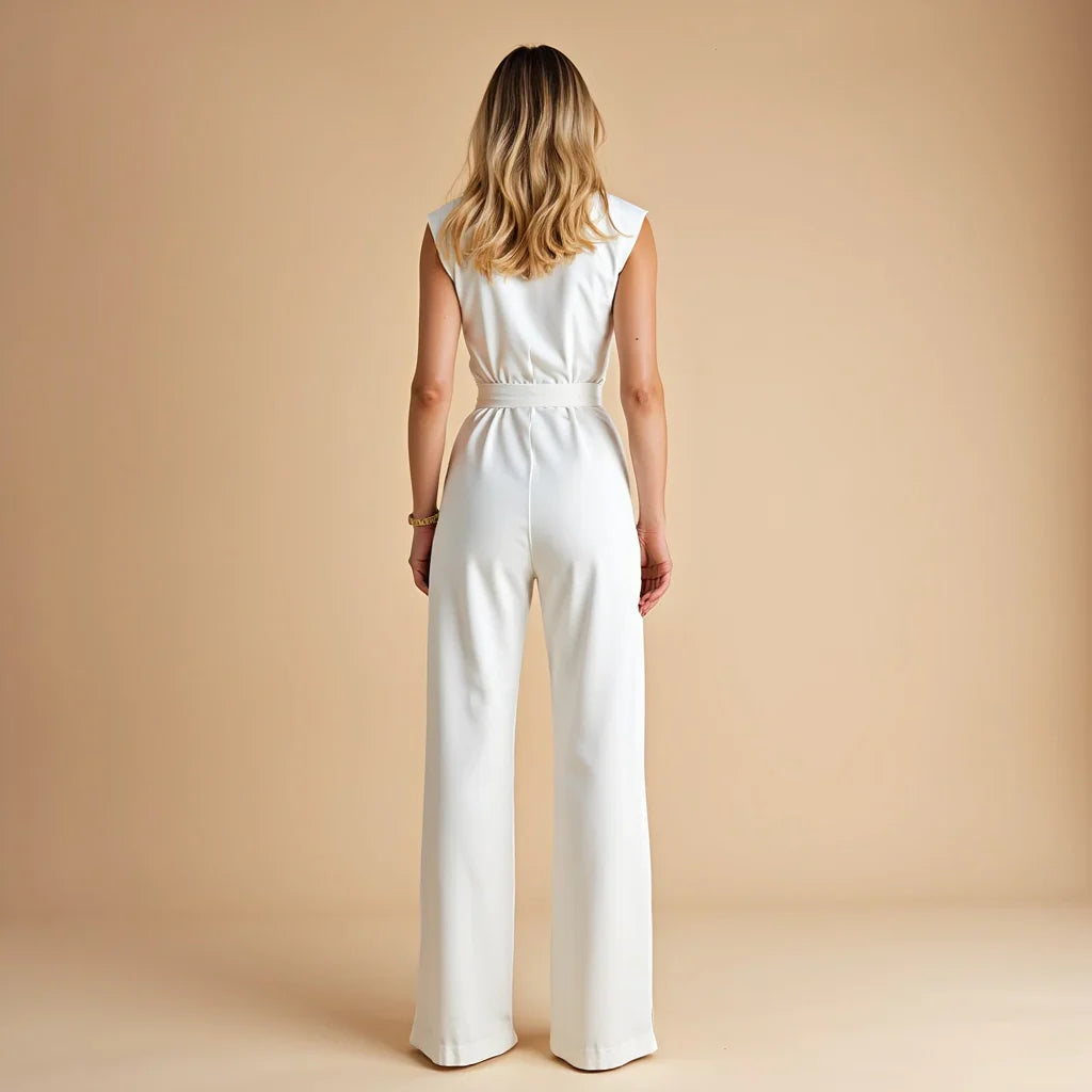 Elegante tuta con cintura e gamba ampia per donne – Scollo aderente, stilosa e perfetta per ufficio ed eventi