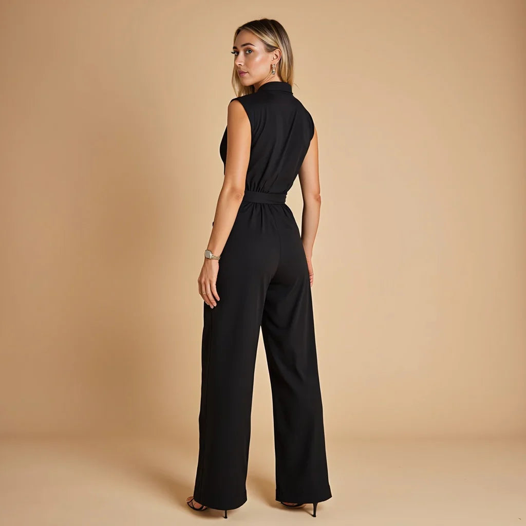Elegante tuta con cintura e gamba ampia per donne – Scollo aderente, stilosa e perfetta per ufficio ed eventi