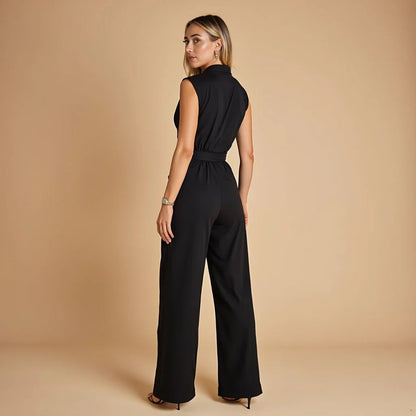 Elegante tuta con cintura e gamba ampia per donne – Scollo aderente, stilosa e perfetta per ufficio ed eventi