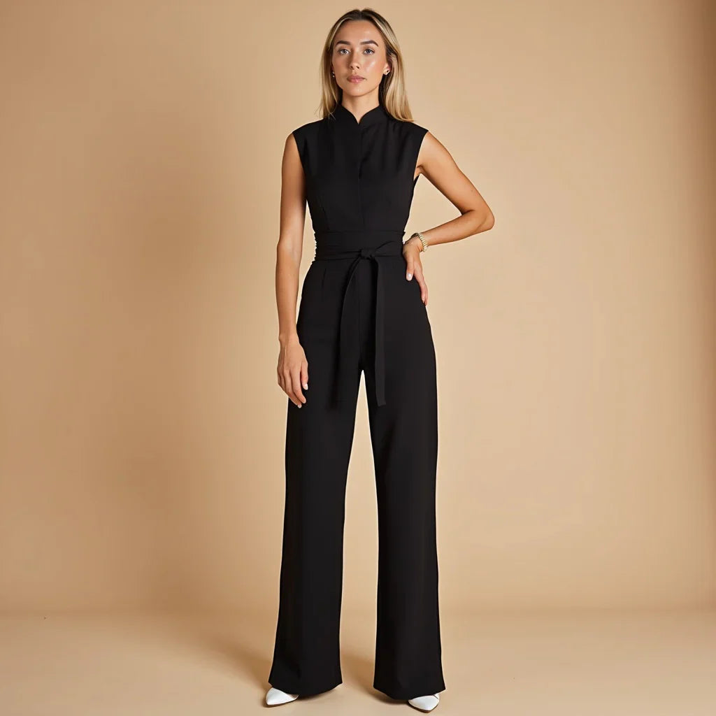 Elegante tuta con cintura e gamba ampia per donne – Scollo aderente, stilosa e perfetta per ufficio ed eventi