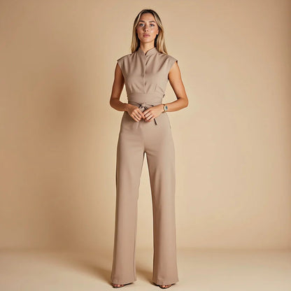 Elegante tuta con cintura e gamba ampia per donne – Scollo aderente, stilosa e perfetta per ufficio ed eventi