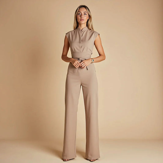 Elegante tuta con cintura e gamba ampia per donne – Scollo aderente, stilosa e perfetta per ufficio ed eventi