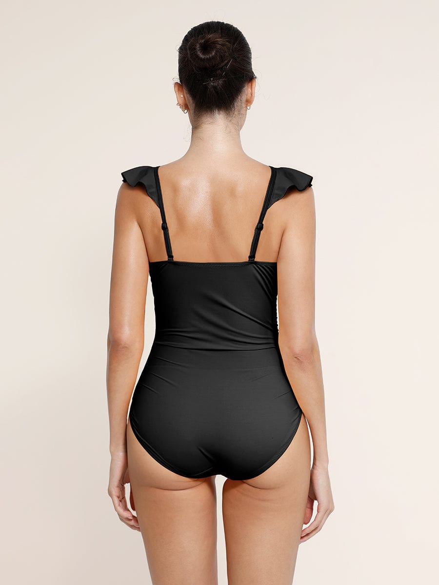 Costume da bagno modellante con rouches e scollatura a V – Elegante monokini push-up per donne